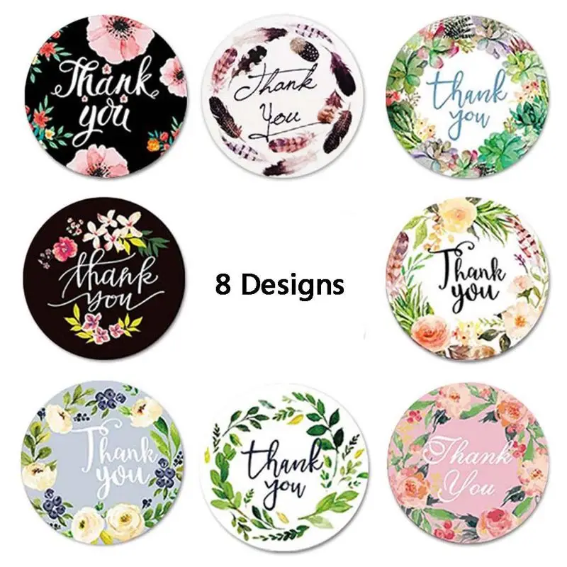 

500pcs 8 Designs Flower Thank You Stickers Wedding Favors Party Handmade Labels 95AA