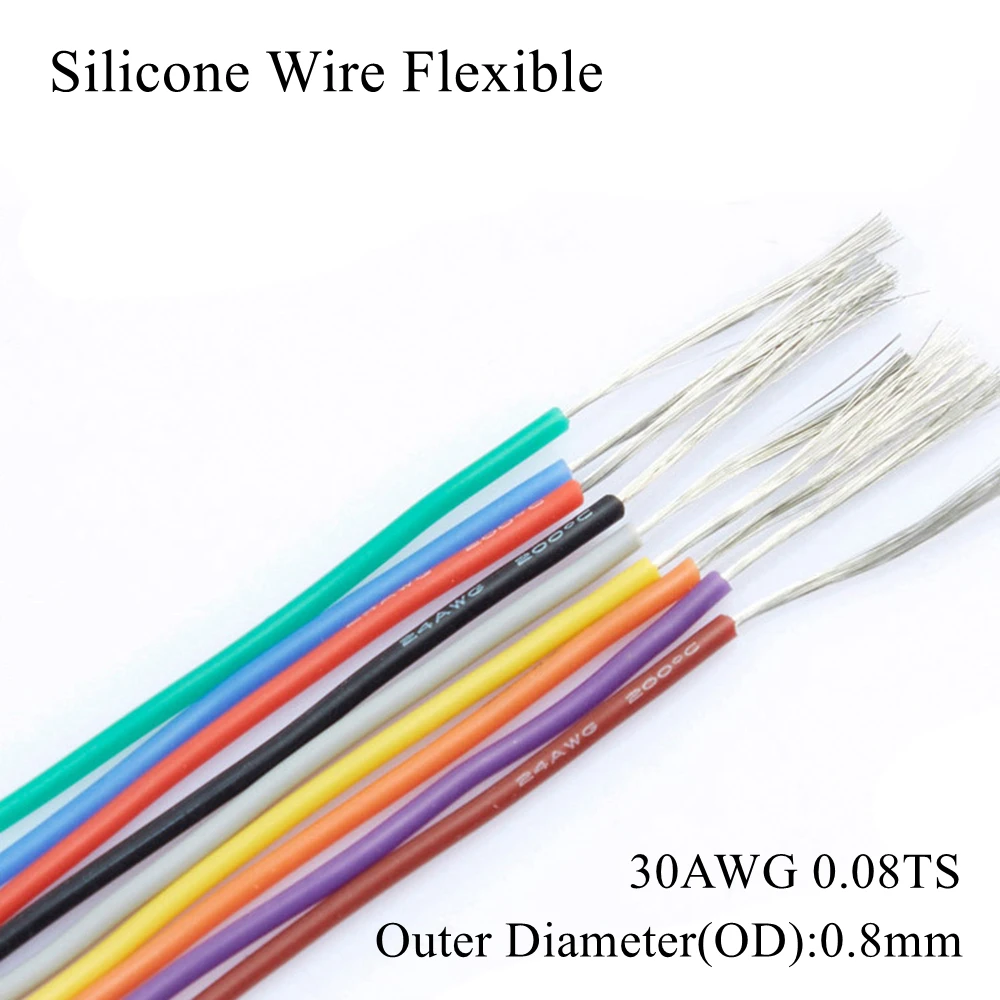 Гибкая силиконовая проволока 30AWG Многожильная луженая медь электрические кабели