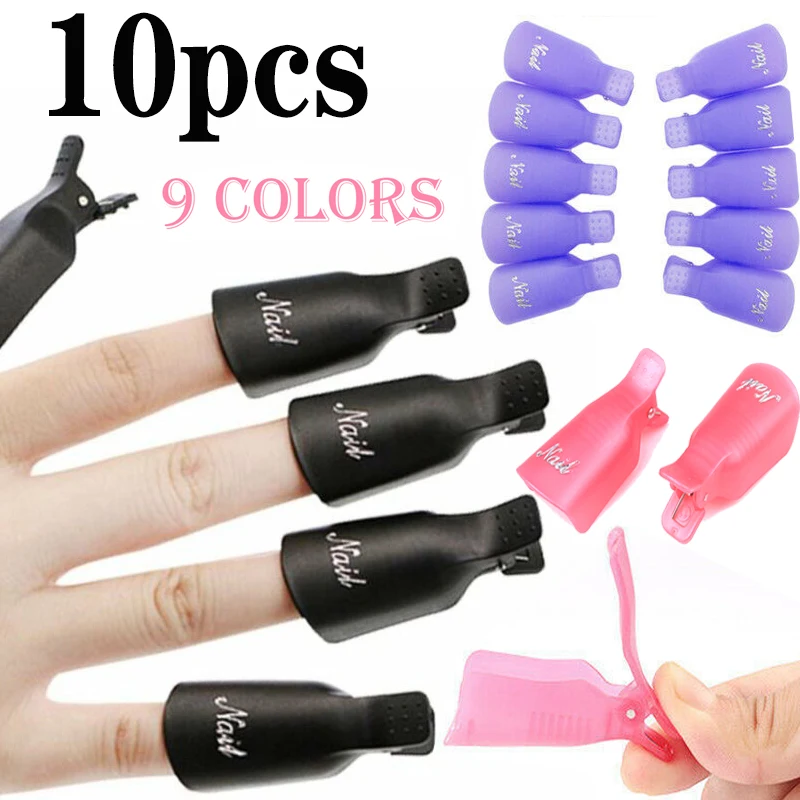 

10pcs nail remover clips nail polish remover soaked clip cap finger cots phototherapy nail remover tool dead skin push set