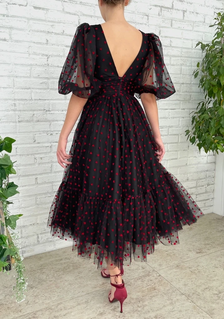 Черные марокканские Выпускные платья а-силуэта с рукавом до локтя тюлевые