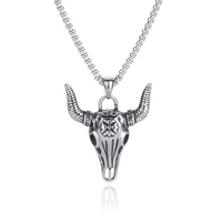 punk stainless steel bull buffalo skull pendant necklace male accessories long box chain vintage hip hop men jewelry gift pd0858
