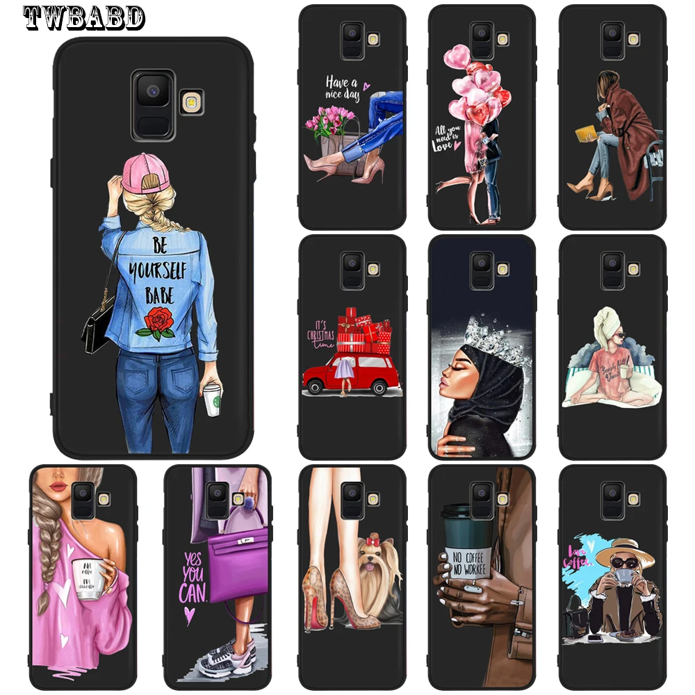 Coque для samsung Galaxy A6 2018 модная одежда девочек Кофе цветок чехол A8 A7 A5 плюс A3