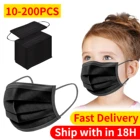 10-200 шт. Одноразовые черные детские леггинсы защитная маска Анти-пыль анти-капельным путем 4 слоев фильтр ушной не тканая лицевая маска для лица