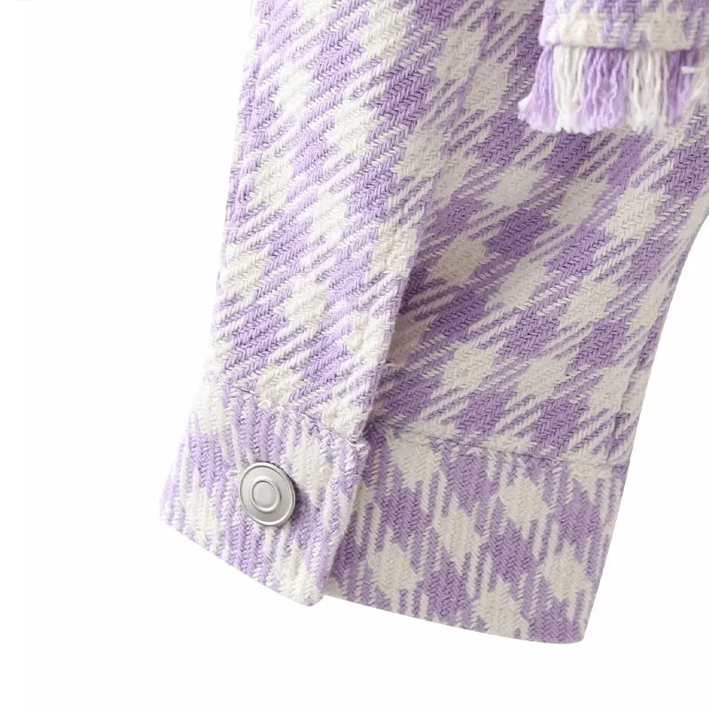 

Za Women Coat 2021 Fashion Plaid Long sleeve Lapel Long sleeve Jacket Pocket Loose Oversized Crop Tops Female Vintage Clothing