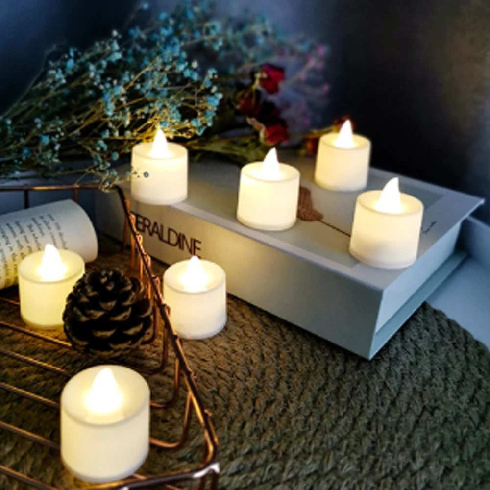 

12 Pcs Flameless Led Tealight Candles Battery Operated Warm White Flameless Pillar Candle For Wedding Party Romantic Decorations