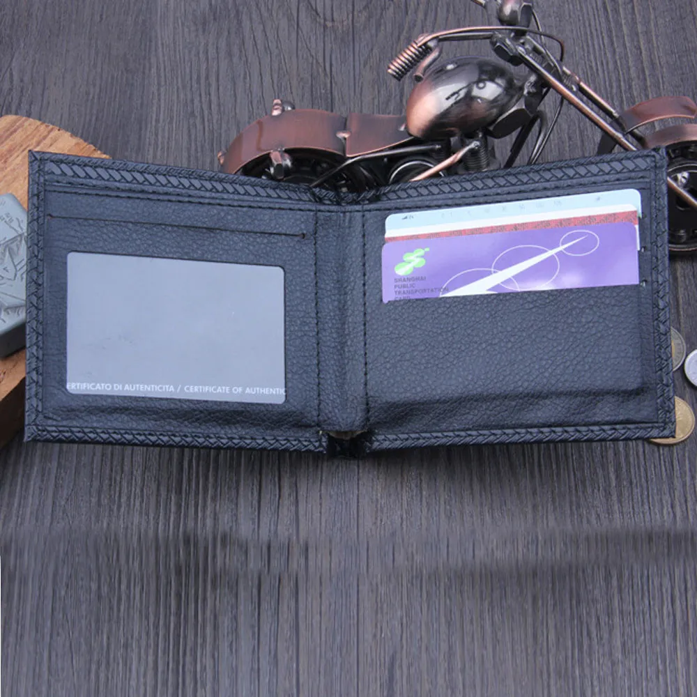 

Men's Bi-fold Simple Business Pu Leather Wallet Solid Color Braid Id Credit 2021 New Card Holder Wallet Pocket