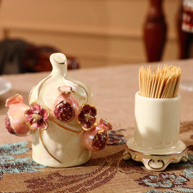 

Porcelain Pomegranate Toothpick Holder Dispenser Decorative Home Kitchen Storage Organizer Unique Gifts Handmade Collectible Art