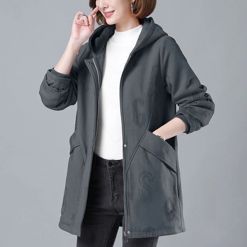 

Размера плюс женский свитер, ветровка в Корейском стиле, длинное пальто-Тренч на осень и зиму, бархатная Толстая теплая парка