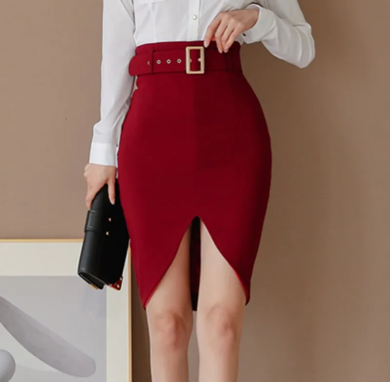 

2020 spring Business 2 Piece Set Women White Long Sleeve Shirt+Pencil Bodycon Skirt Suit Set