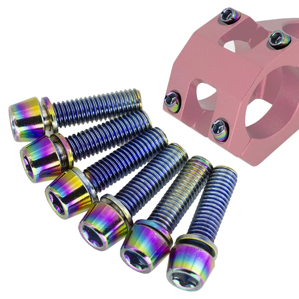 

6pcs Bicycle Stem Bolt M5*18mm TC4 Titanium Alloy Anodized Bolts Anti-Rust Road/MTB Vertical Front Fork Set Screw