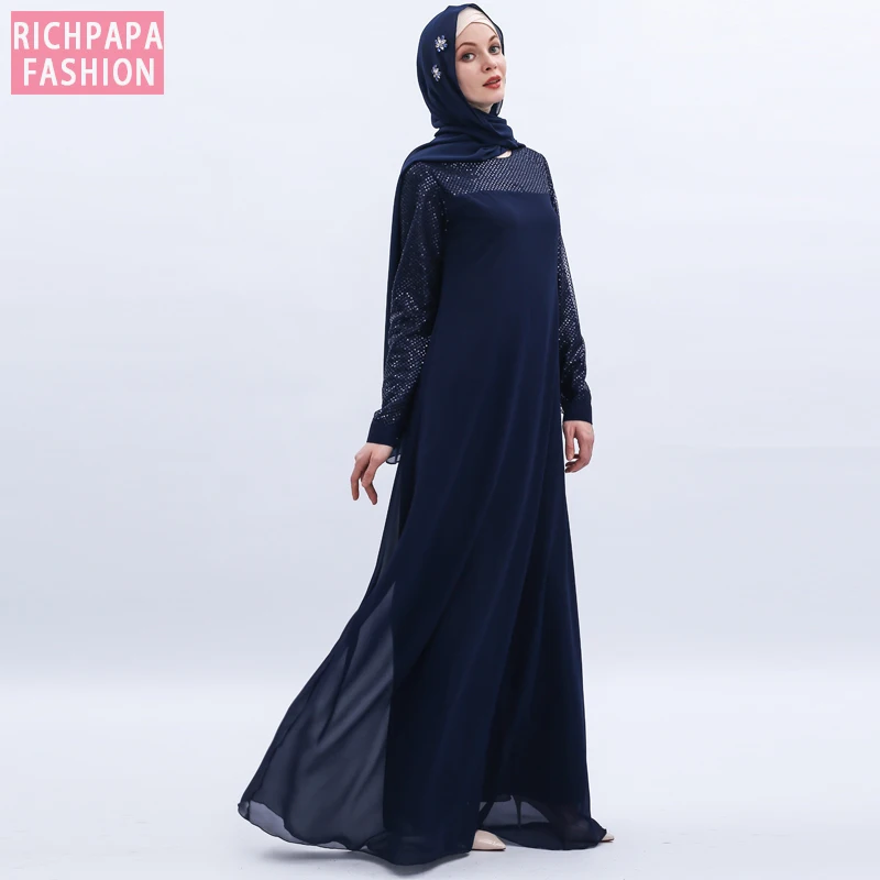Шифоновые блестки Abaya Дубай мусульманский хиджаб платье кафтан Abayas женская