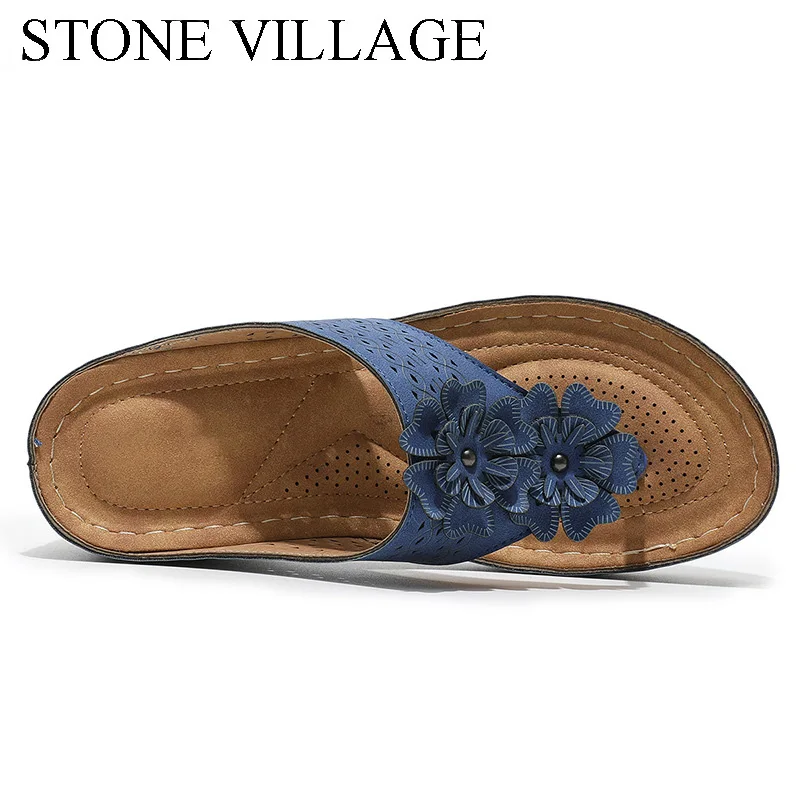 Женские Летние вьетнамки на танкетке с цветочным принтом шлепанцы повседневные