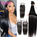 Прямые бразильские человеческие волосы Luvin, пряди из натуральных волос с кружевной застежкой, 38, 40 Дюймов, 5 Х5