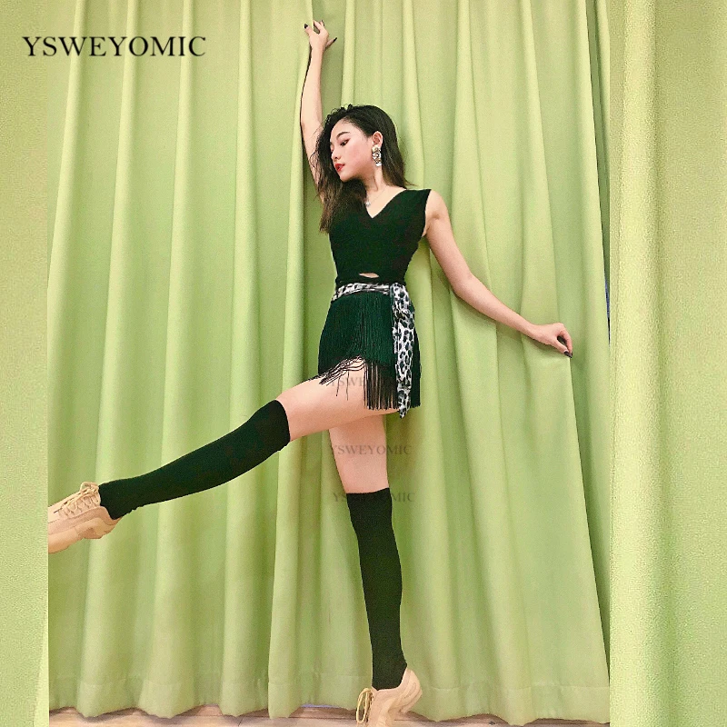 2020 Новый Стиль черная леопардовая Одежда для латинских танцев одежда с короткими