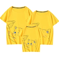 mommy and me clothes family matching outfits summer cat print solid color t shirt top mom and dad boys girls clothing t shirts