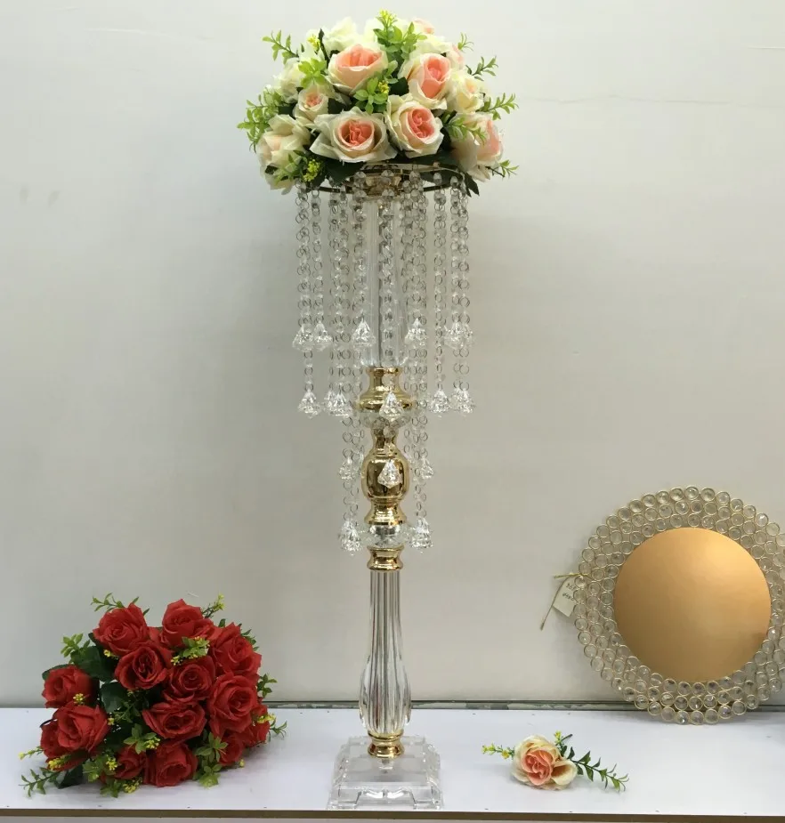 

10 шт./лот золотая акриловая Цветочная стойка Свадебный центральный элемент для стола для праздника ваза для цветов 70 см/27,6 дюйма высокий дор...
