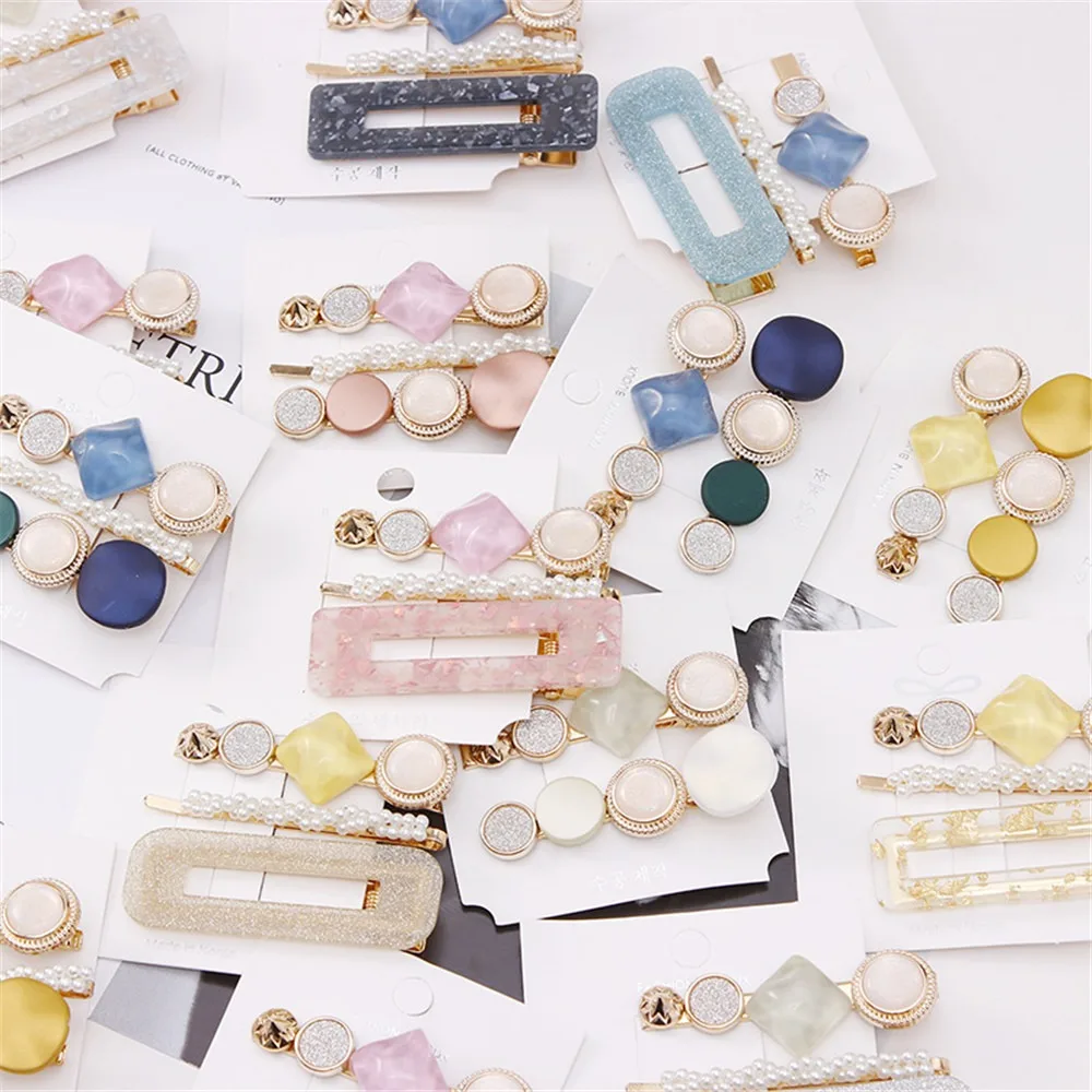 

New 3 Pcs/Set Women Girls Acrylic Hollow Rectangle s Vintage Bead Barrette Hair Clip Hairpin Pearl Hairclips Hair Accessories