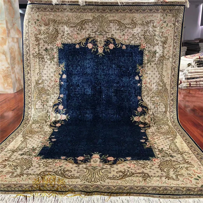 

4.5'x6.5' Blue Hand knotted Silk Area Rug Top Handcraft Modern Silk Carpet
