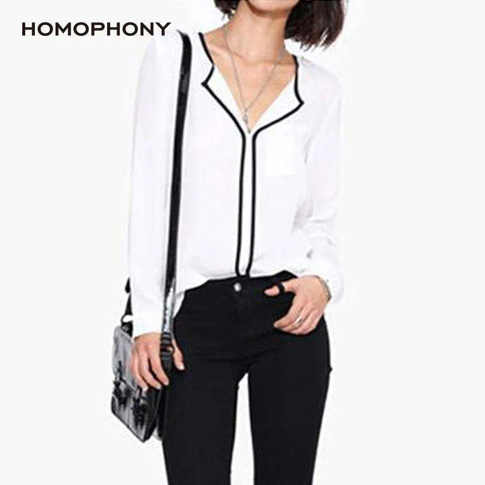 Блузка Homophony женская шифоновая с V образным вырезом и длинным рукавом модная