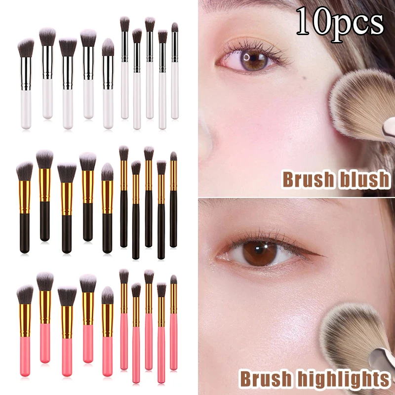 

10 Pcs Silver/Golden Makeup Brushes Set Cosmetics Foundation Blending Blush Makeup Tool Nylon Hair Blusher Beauty Kit
