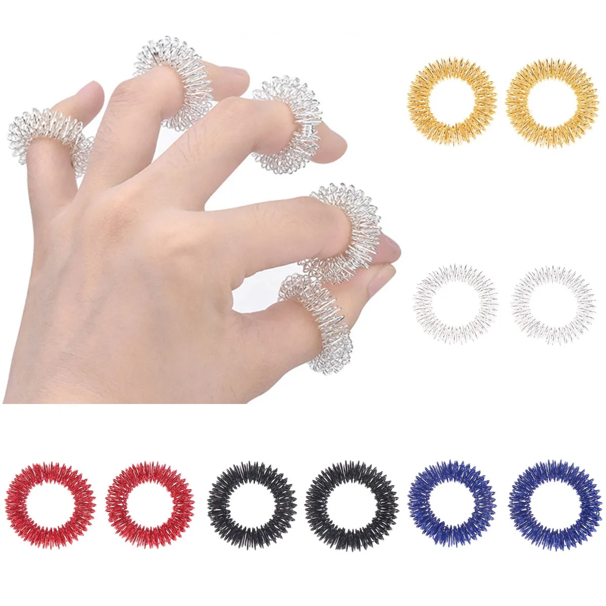 

10/5/2/1pcs Stainless Steel Finger Massage Ring Hand Blood Circulation Pain Relief Acupuncture Ring Therapy Relax Health Care