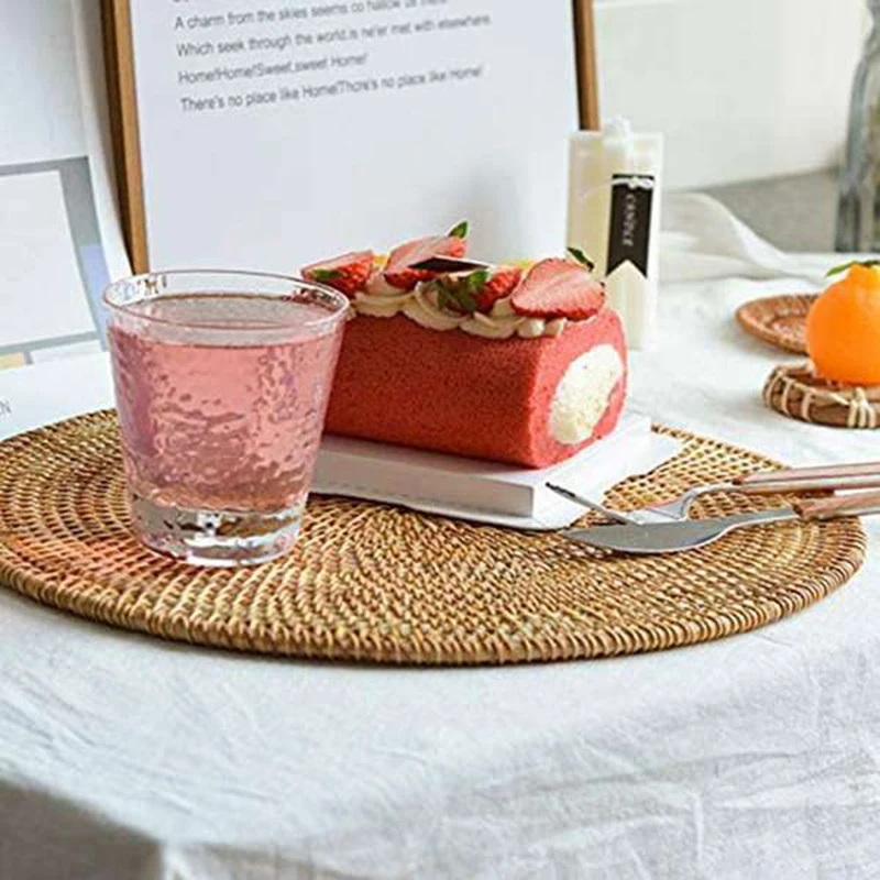 Rattan Woven Placemats Table Mats Non Slip Heat Resistant Place Mat Wicker Placemat Trivets for Hot Dishes Round 40cm | Дом и сад
