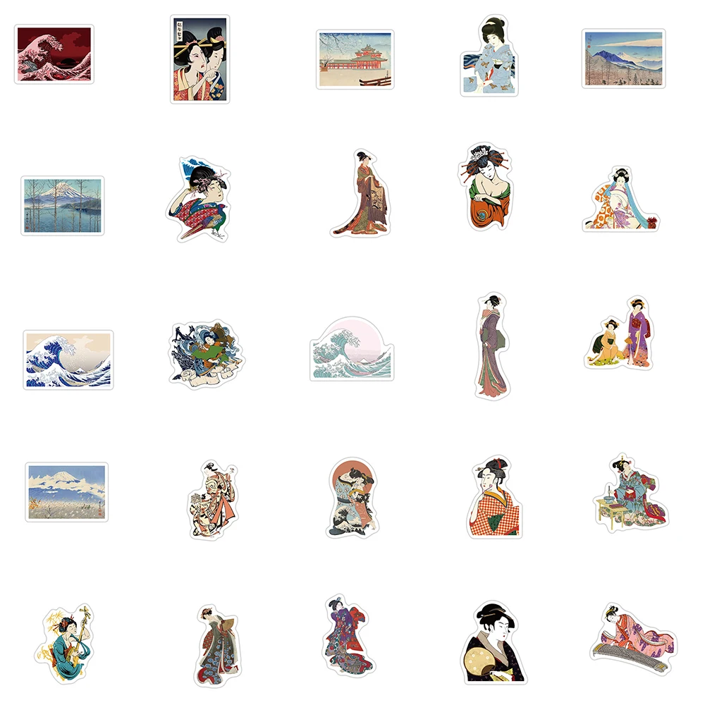103050pcs ukiyo e waves stickers laptop diy guitar luggage skateboard fridge car waterproof graffiti sticker decals kid toys free global shipping