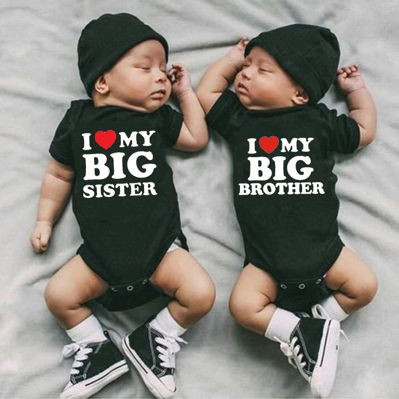 

Newborn Baby Romper I Love My Big Sister and Brother Funny Infant Boy Girl Soft Short Sleeve Fashion Baby Kids Jumpsuit Outfit