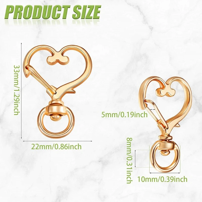

60 Pcs Lobster Claw Heart Clasp Swivel Handcraft Hooks Decoration Jewelry Gifts