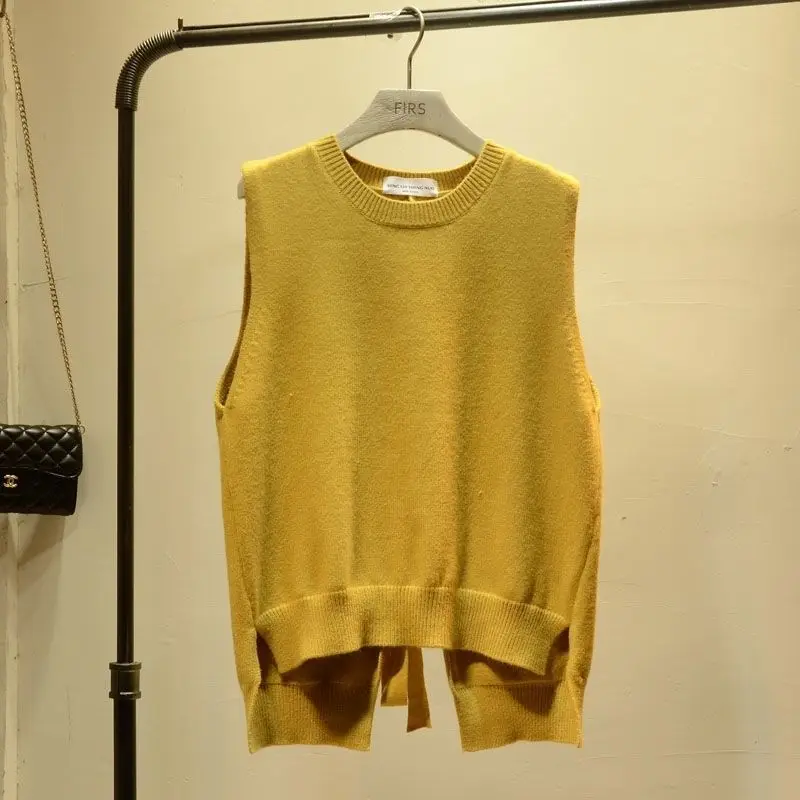 Женский свитер с круглым вырезом жилет в Корейском стиле преппи однотонный