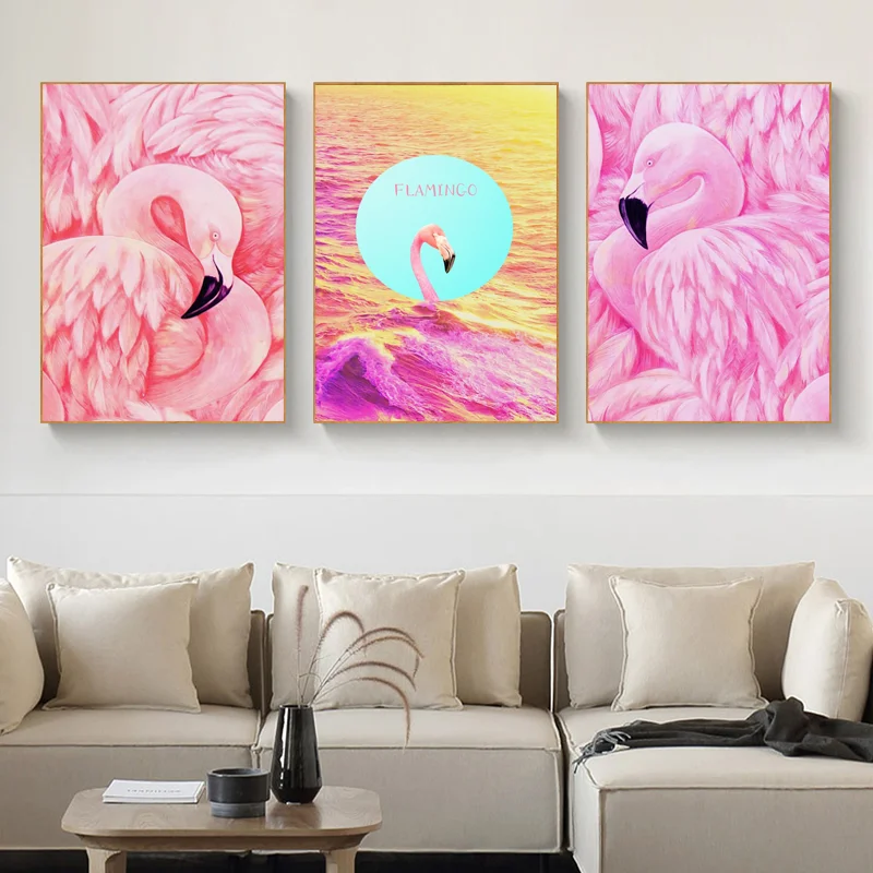 

Modern Minimalistic Animal Flamingo Canvas Art Abstract Painting Print Picture Nordic Wall Poster Office Home Decor
