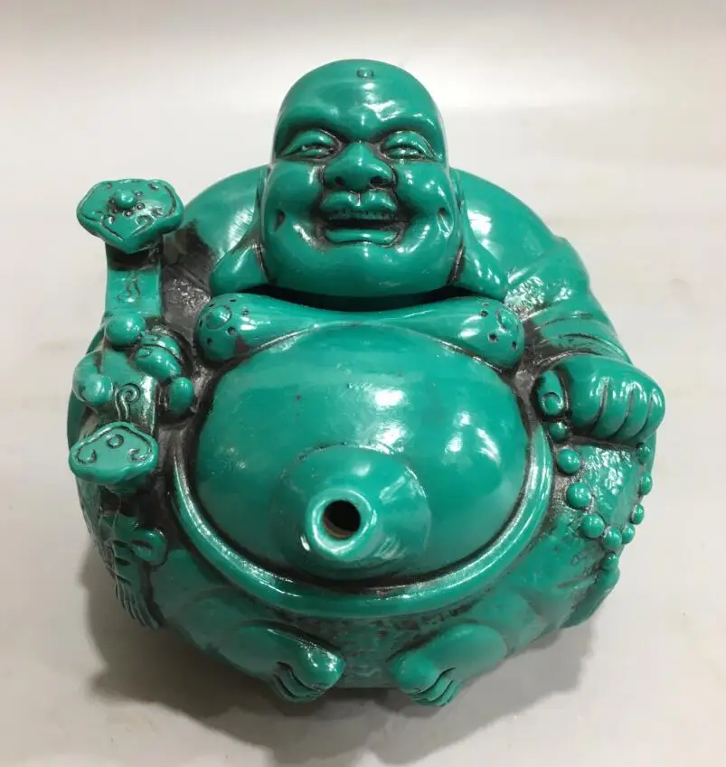 

China imitation turquoise maitreya Buddha teapot crafts statue