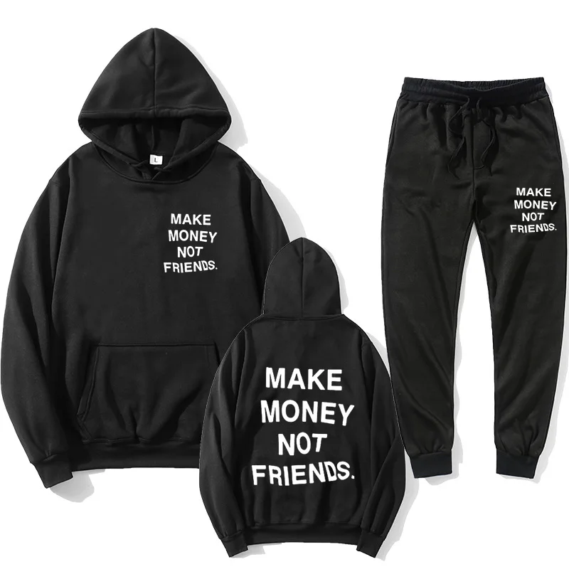 

Men's and Women's Fashion Hooded Sweatshirt Suit MAKE MONEY NOT FRIENDS Letter Hoodie + Jogging Pants Couple Hooded Sweatshirt