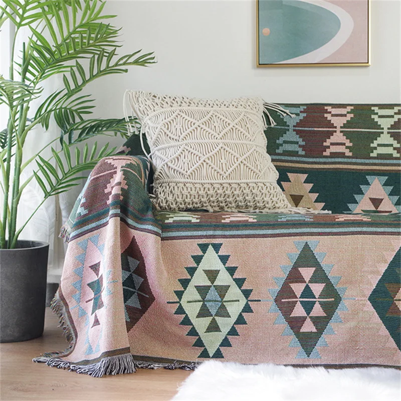 

Geometric Morocco Sofa Towel Double Sided Use for Living Room Sofa Throw Blanket With Tassels Corner Sofa Cover Sofa Protector