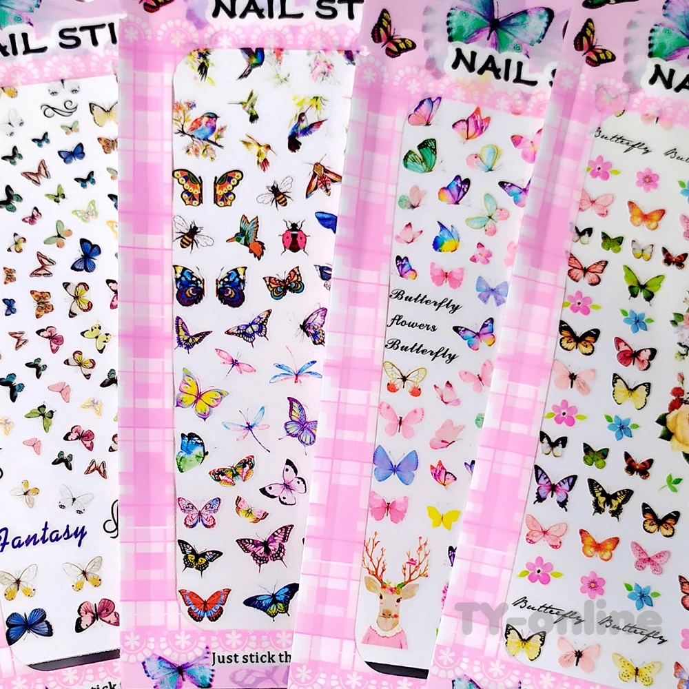

2 Sheets Self-adhesive Flower Butterfly Pattern 3D Nail Art Decorations Stickers Decals Manicure Fake Nails Sticker