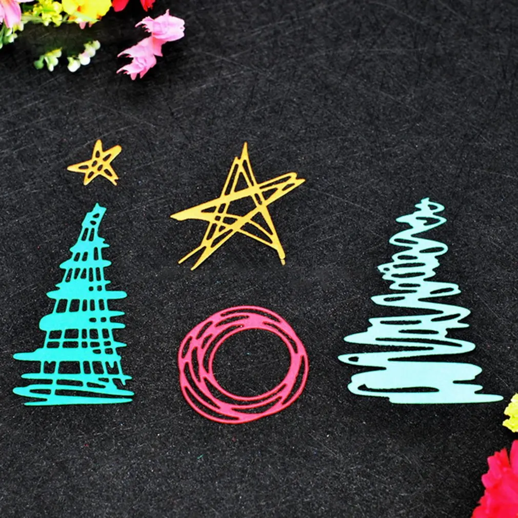 

5 Pieces Of Christmas Tree Star Metal Stamping Dies Diy Scrapbook Photo Album Decoration Embossed Folder