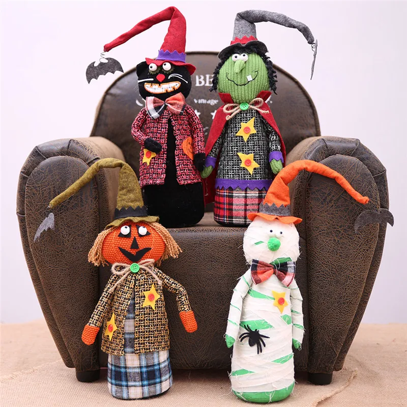 

Funny Creative Halloween Decoration Supplies Pumpkin Mummy Black Cat Doll Decorative Toy Classic Witch Hat Figures Toy Kid Gifts