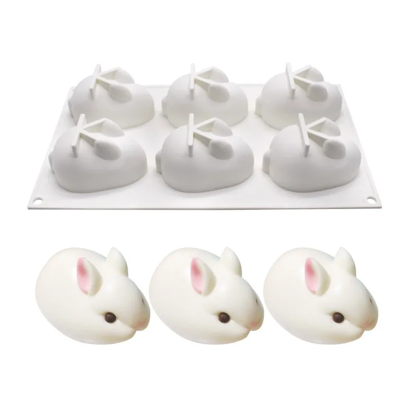 

6 Cavity Rabbit 3D Silicone Cake Mold for Chocolate Mousse Dessert Pudding Ice Cream Pastry Bread Baking Pan Decorating Tools