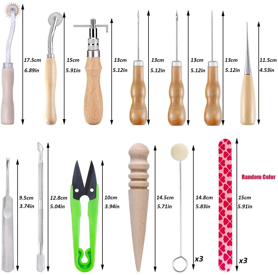 LMDZ Комплект для кожевенного ремесла Рабочие инструменты и материалы с вощеным швейным нитям, иголками и алыми.