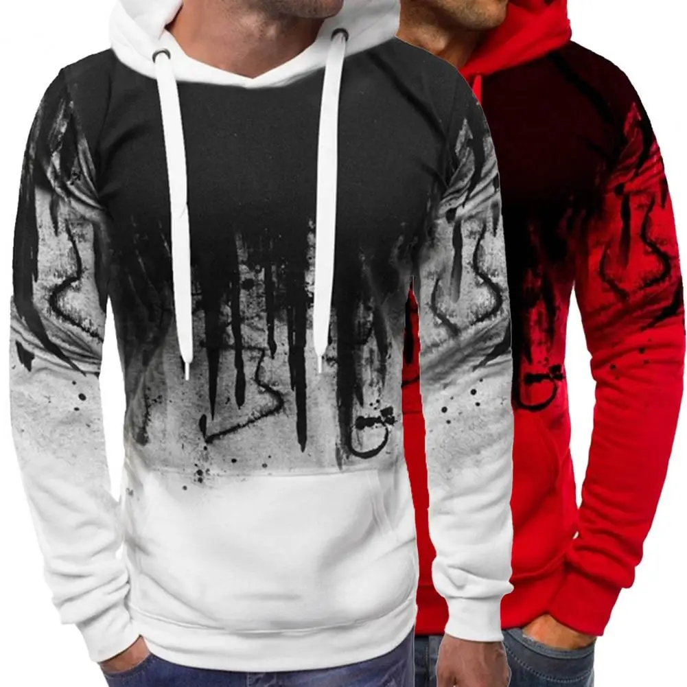 

Drawstring Long Sleeve Hooded Elastic Male Pullover Sweatshirt Male Clothing