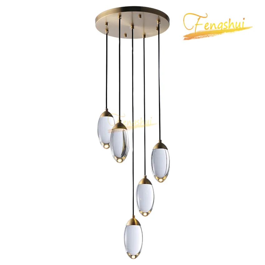 

Nordic Minimalist Light Luxury Crystal LED Pendant Lamp Modern All Copper Pendant Lights Loft Bedroom Hotel Living Room Lamps