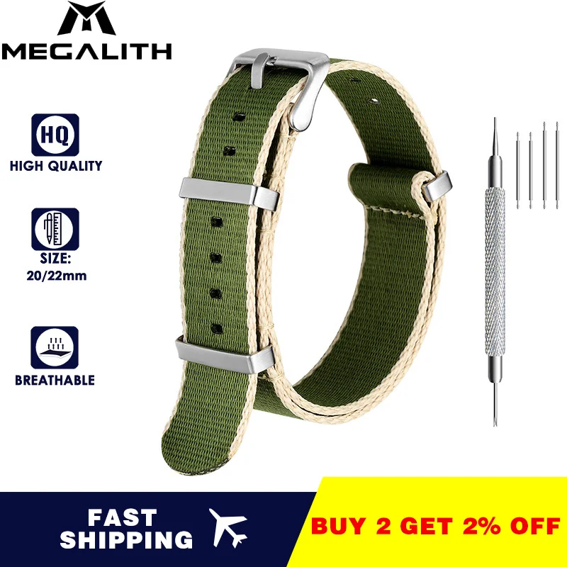 MEGALITH ArmyGreen Премиум натовские ремешки для часов быстросъемные нейлоновые ширина 20