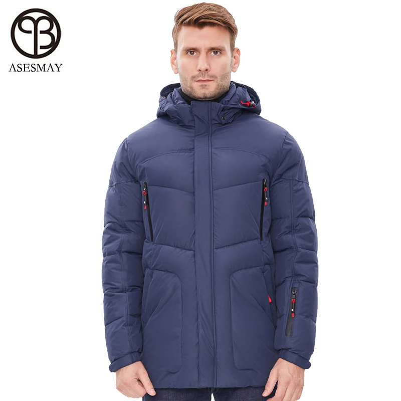 Asesmay 2019 русская одежда Брендовые мужские зимние куртки пуховики длинные пальто