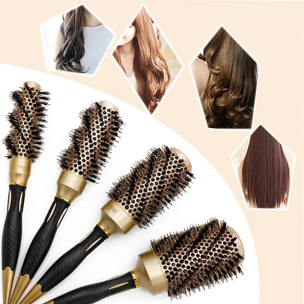 

Professional Hair Styling Brush Thermal Nano Ceramic Ionic Barrel Round Curling Brush Boar Bristle Round Hair Brush for Women