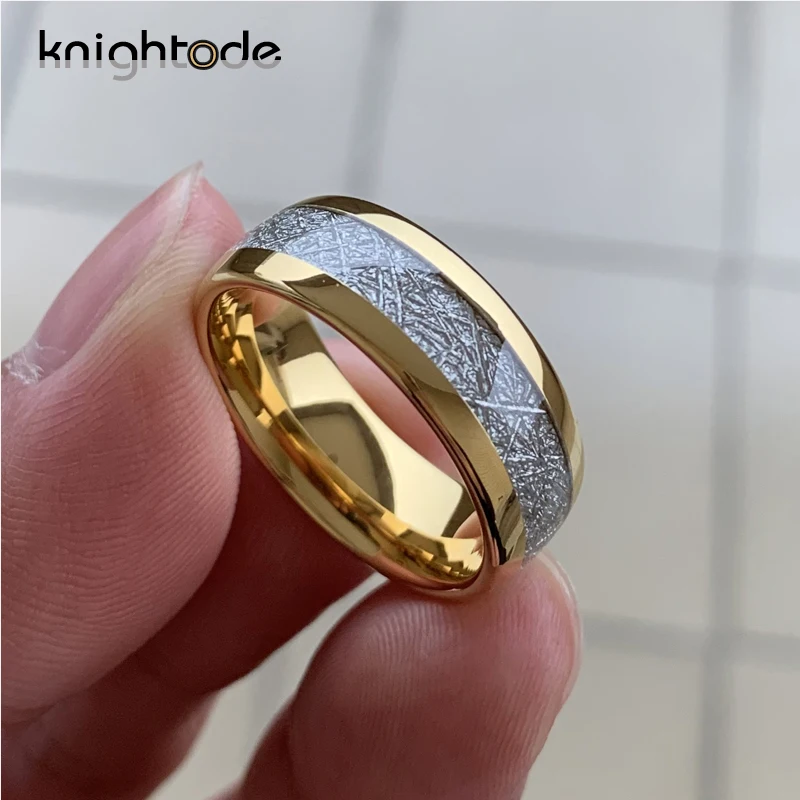 Кольца для мужчин и женщин с инкрустацией из белого метеорита золотой