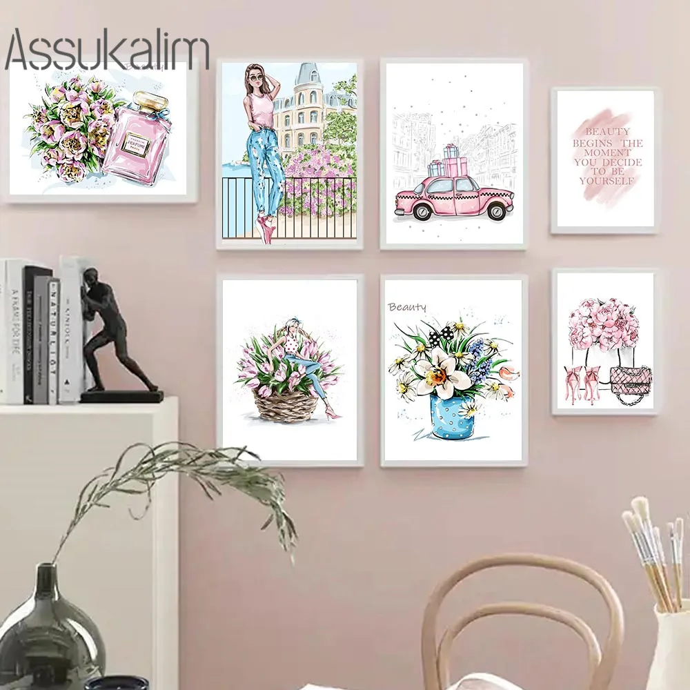 

Fashion Poster Flowers Canvas Art Print Perfume Art Posters Vogue Girl Wall Painting Modern Wall Pictures For Living Room Decor