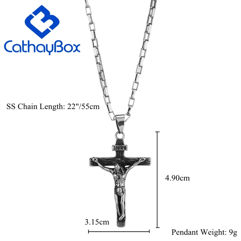 Мужская подвеска с крестиком из нержавеющей стали черной эмалью цепочка 55 см