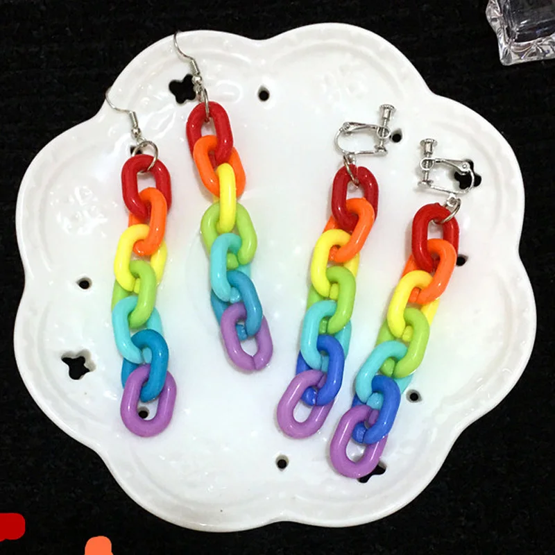 Акриловые Длинные массивные серьги цепочки яркие индивидуальные геометрические