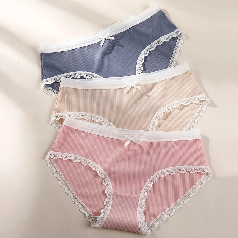 Женские сексуальные кружевные трусики шелковые хлопковые антибактериальные