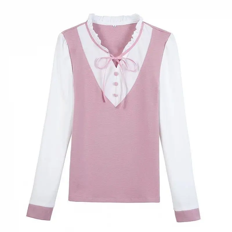 Блузка женская плиссированная с длинным рукавом кружевная батальных размеров 3XL